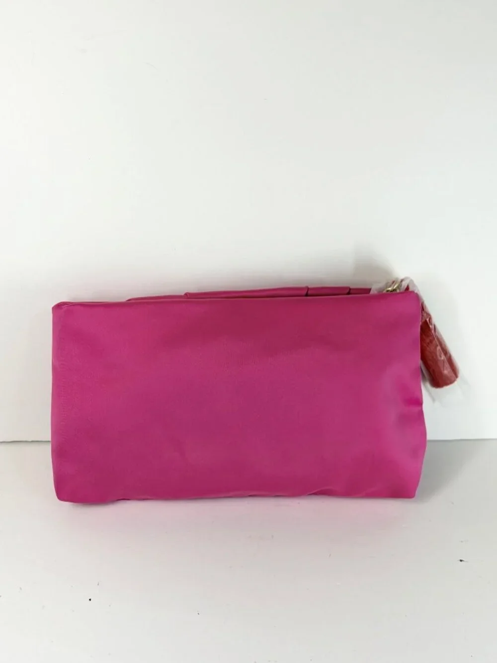 Estee Lauder Makeup Cosmetic Bag Hot Pink Satin with Red Tassel Zipper
